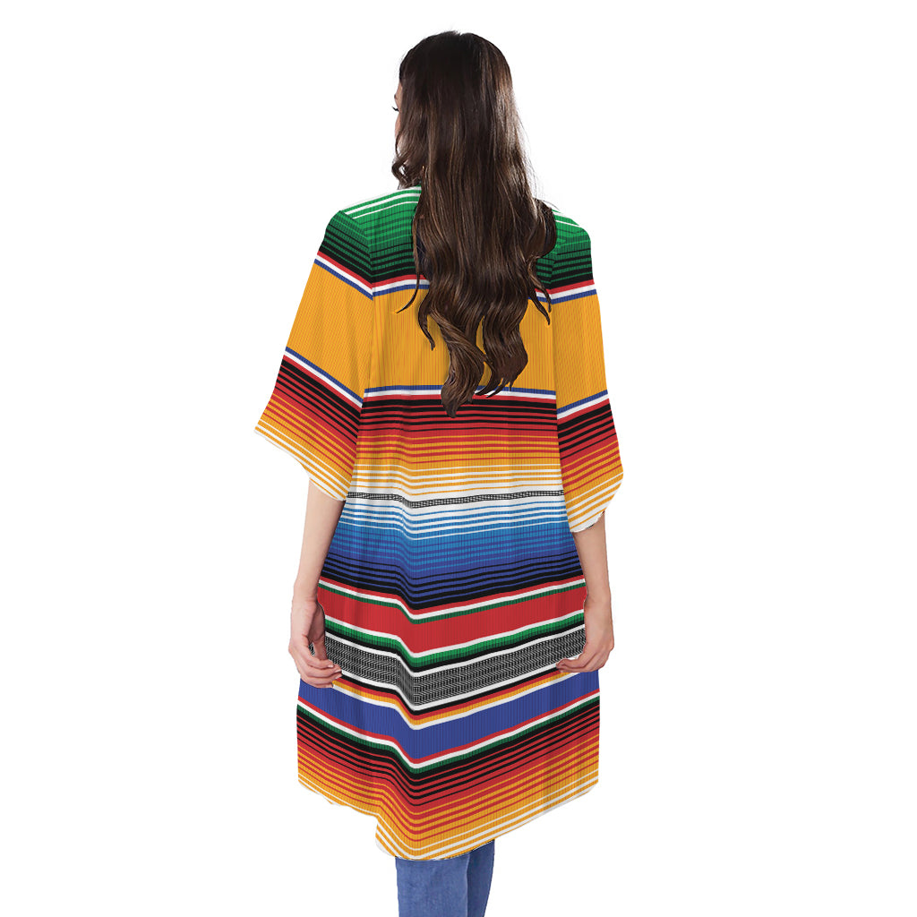 Ethnic Serape Blanket Stripe Print Open Front Beach Cover Up