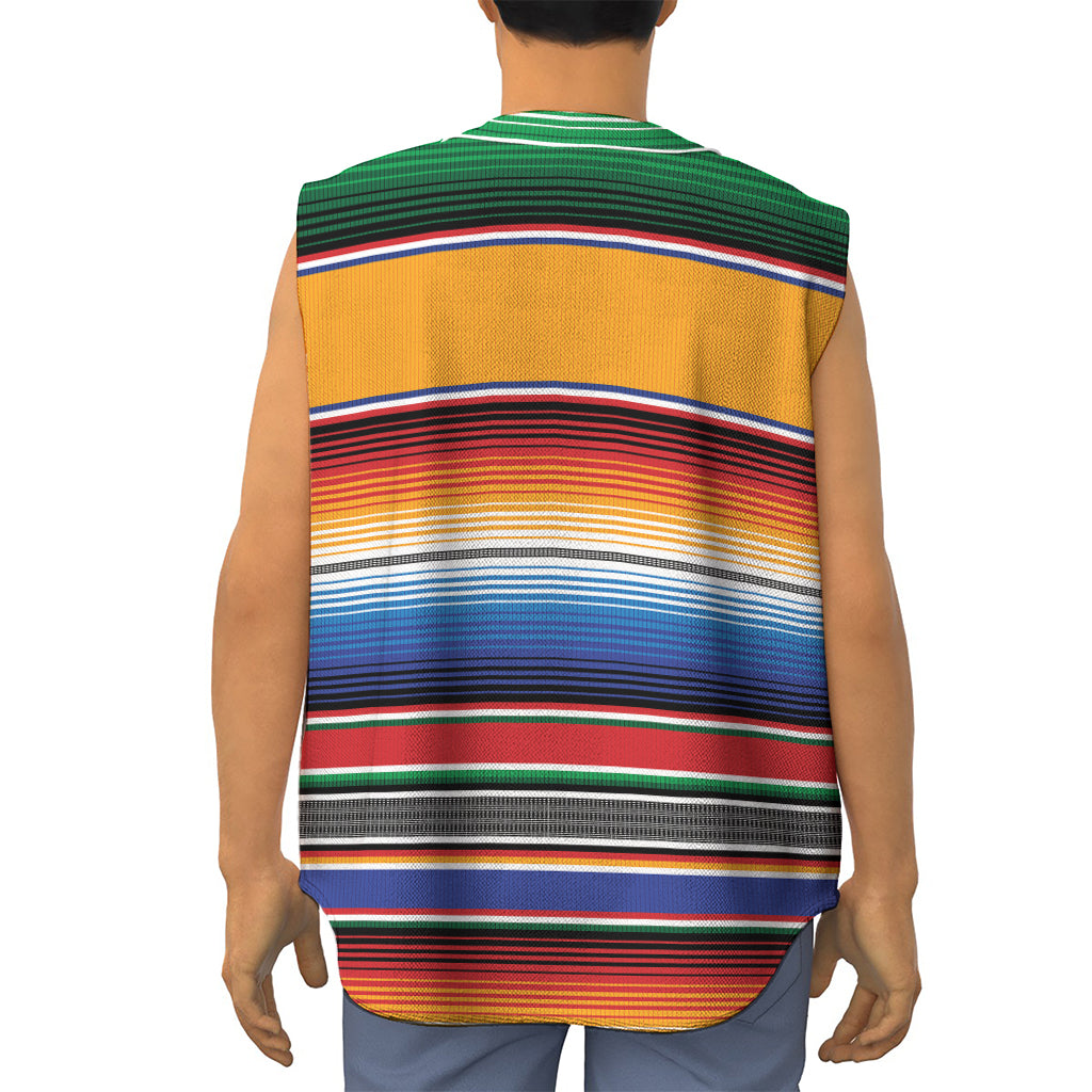 Ethnic Serape Blanket Stripe Print Sleeveless Baseball Jersey