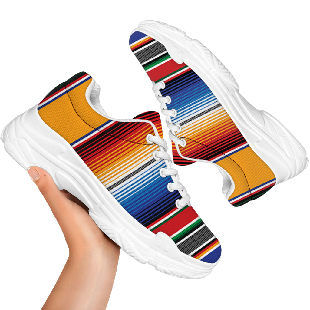 Ethnic Serape Blanket Stripe Print White Chunky Shoes