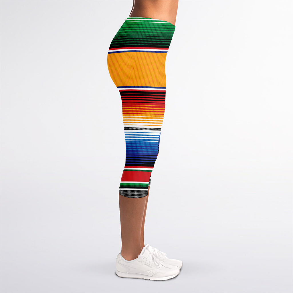 Ethnic Serape Blanket Stripe Print Women's Capri Leggings