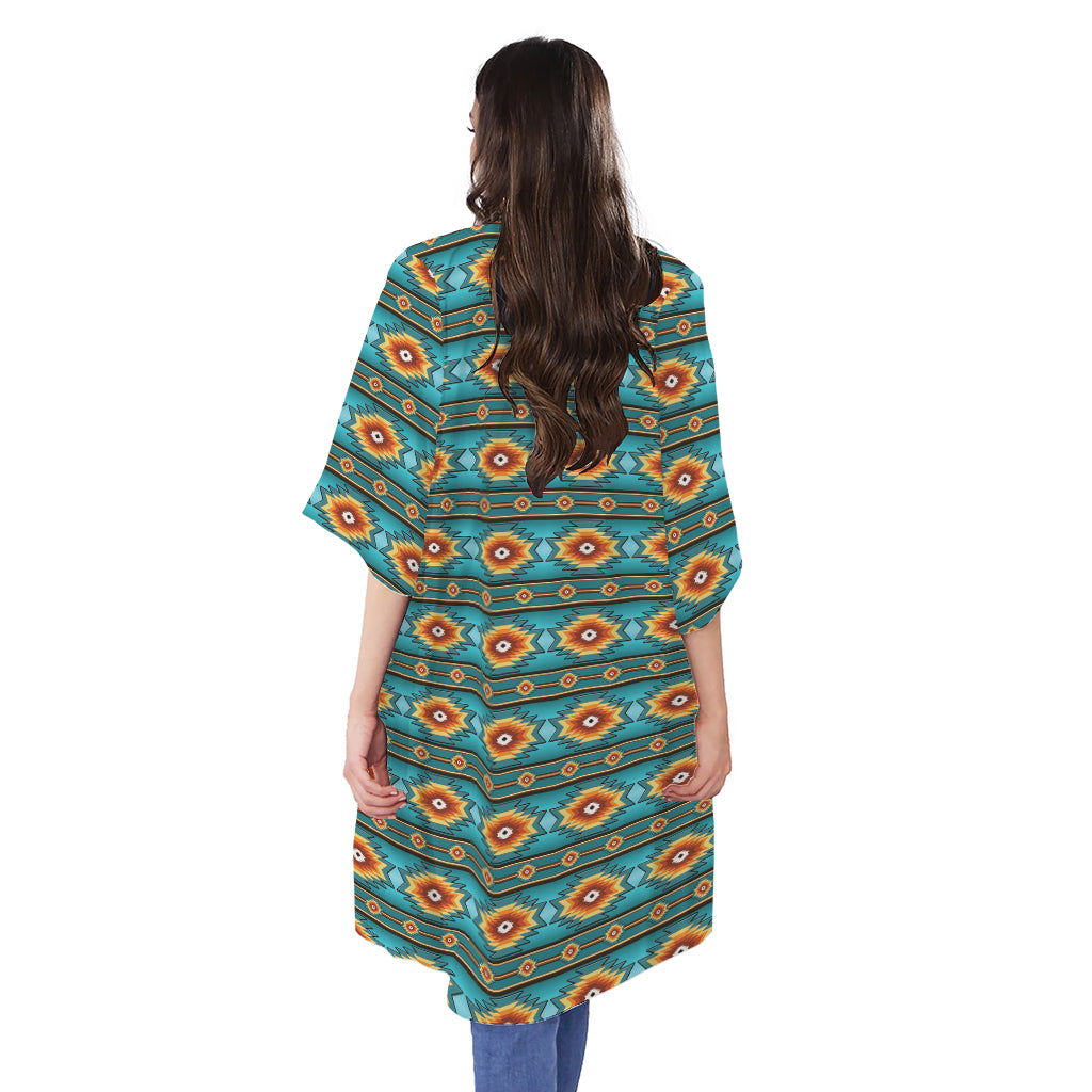 Ethnic Southwestern Navajo Pattern Print Open Front Beach Cover Up