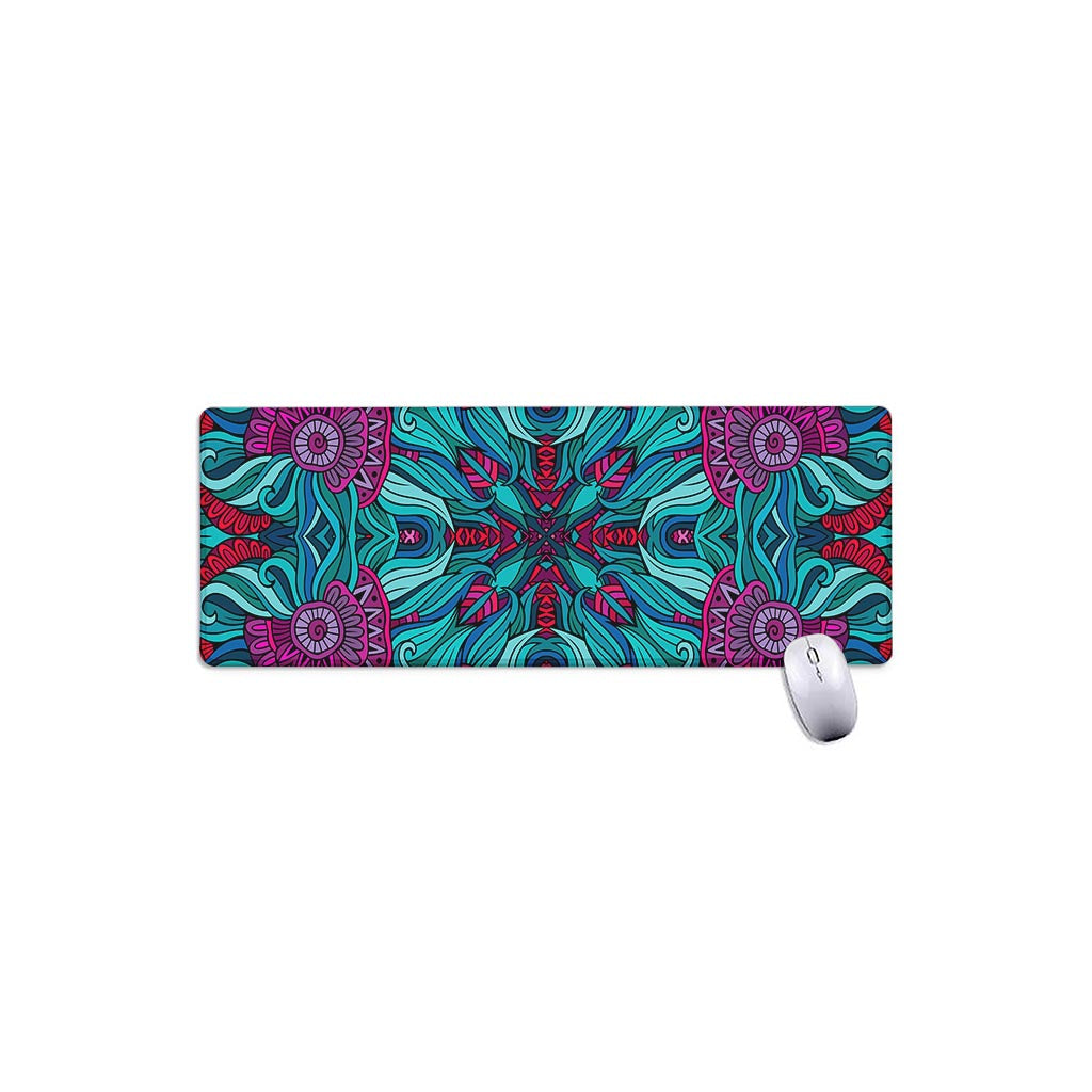 Ethnic Teal Bohemian Pattern Print Extended Mouse Pad