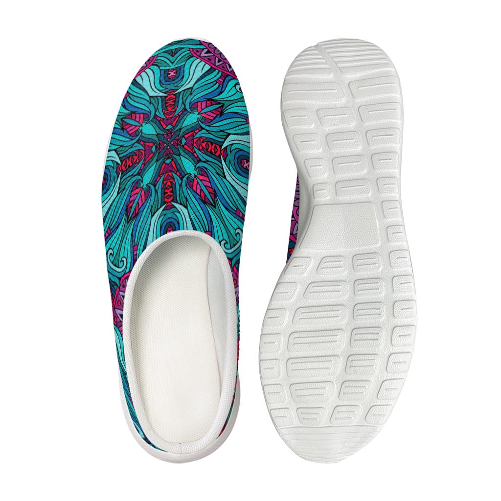 Ethnic Teal Bohemian Pattern Print Mesh Casual Shoes