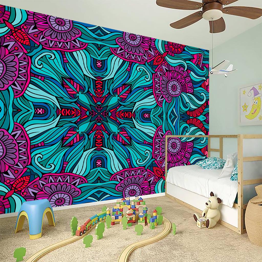 Ethnic Teal Bohemian Pattern Print Wall Sticker