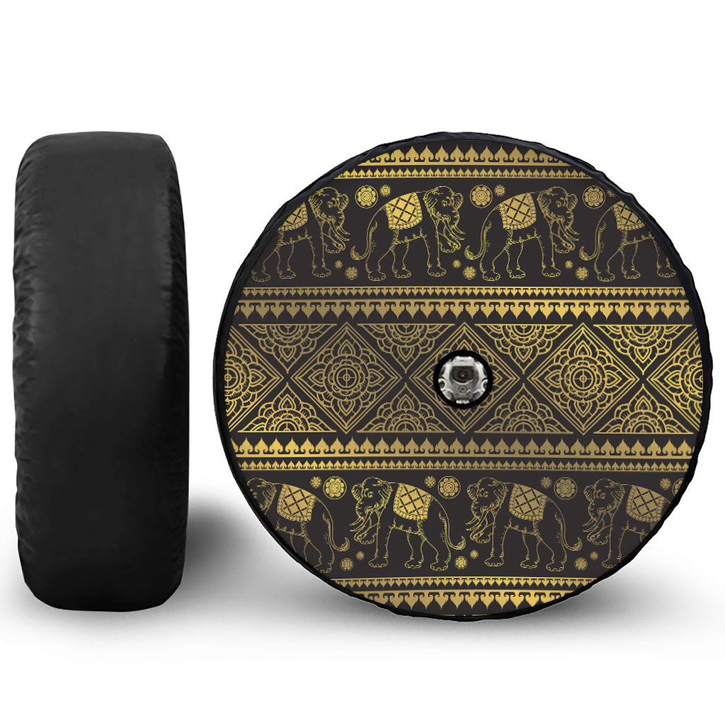 Ethnic Thai Elephant Pattern Print Tire Cover With Camera Hole