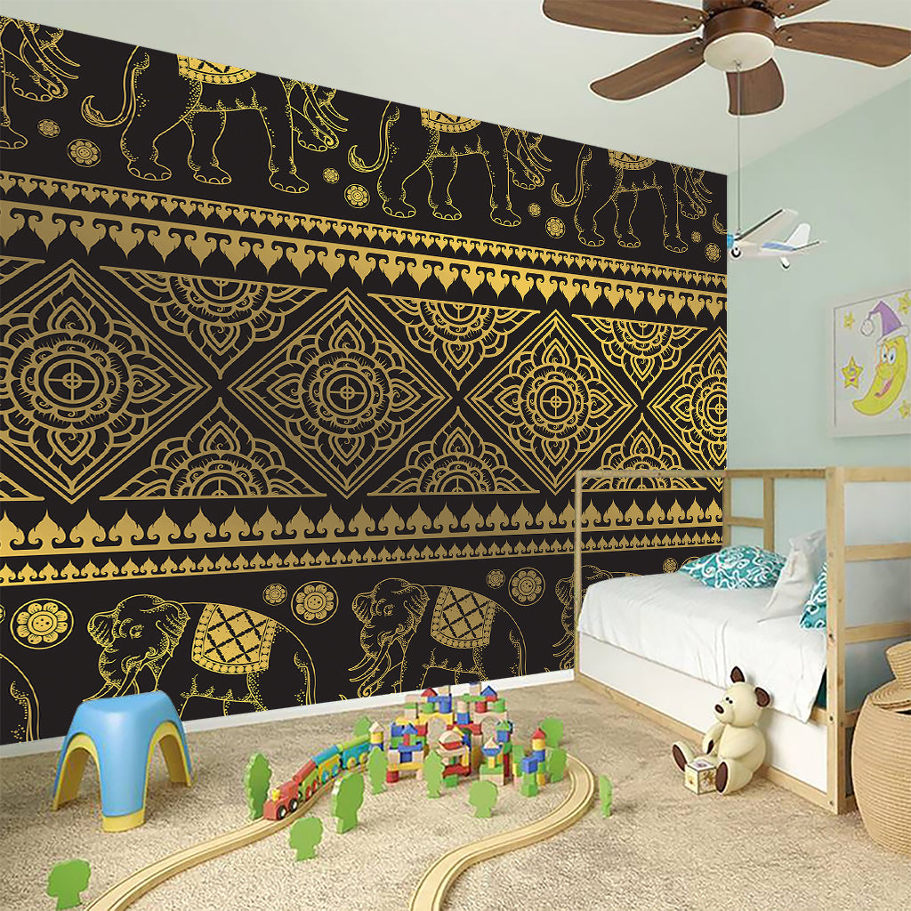 Ethnic Thai Elephant Pattern Print Wall Sticker