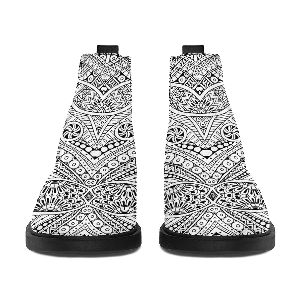 Ethnic Zentangle Pattern Print Flat Ankle Boots