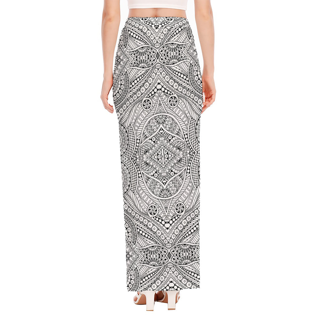 Ethnic Zentangle Pattern Print High Slit Maxi Skirt