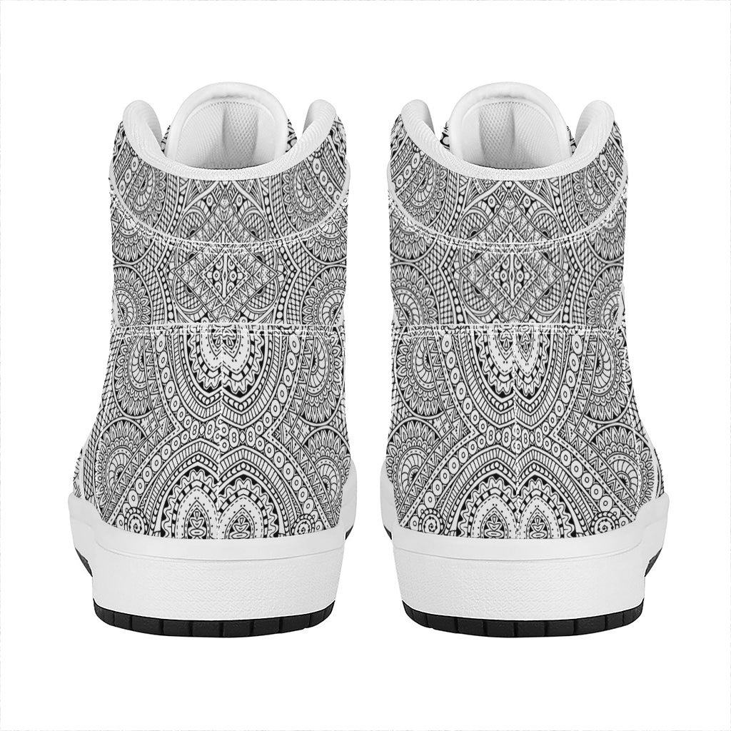 Ethnic Zentangle Pattern Print High Top Leather Sneakers
