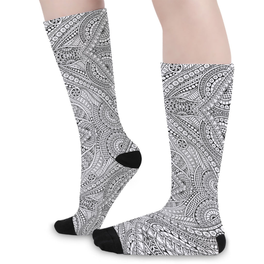 Ethnic Zentangle Pattern Print Long Socks