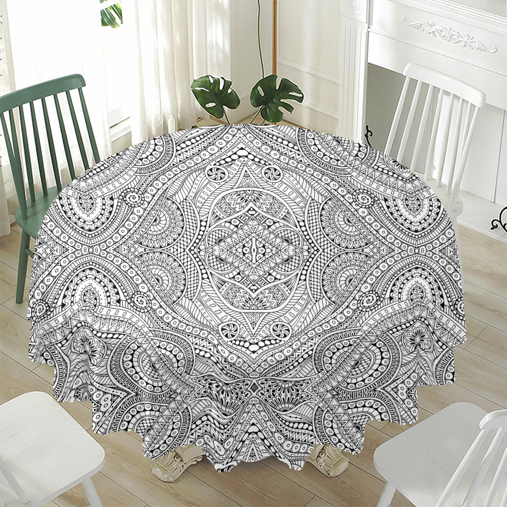 Ethnic Zentangle Pattern Print Waterproof Round Tablecloth