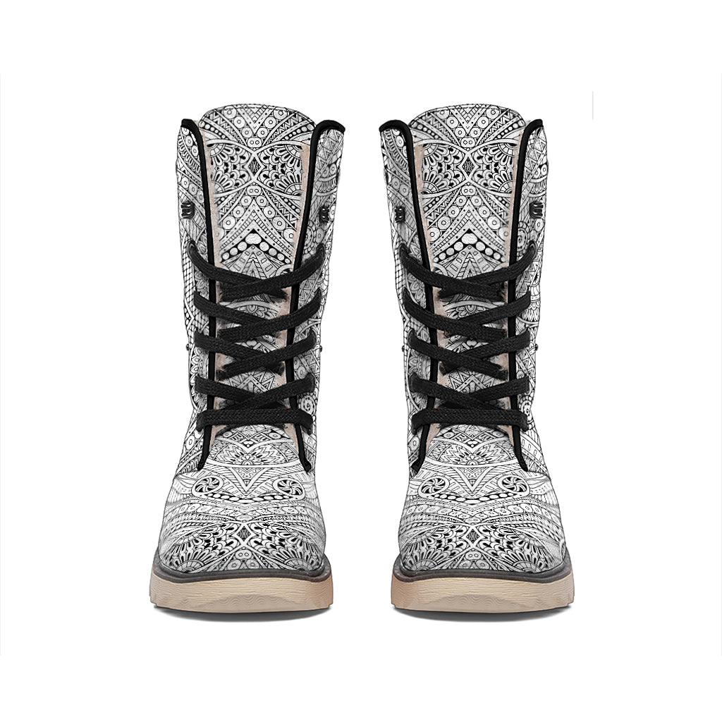 Ethnic Zentangle Pattern Print Winter Boots