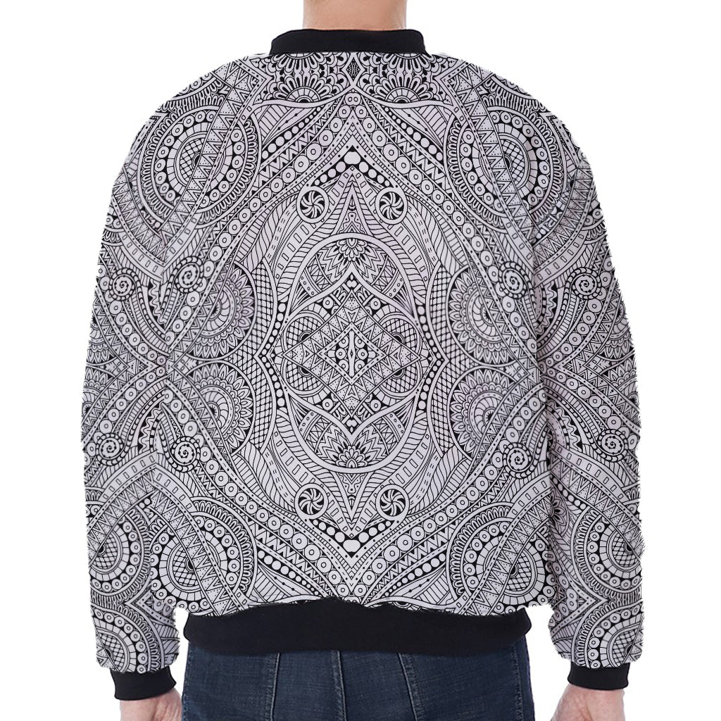 Ethnic Zentangle Pattern Print Zip Sleeve Bomber Jacket