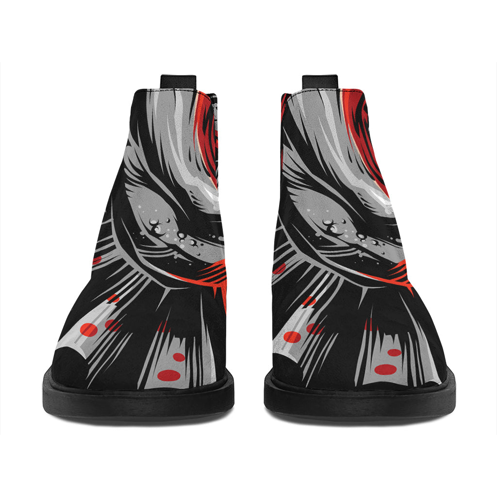 Evil Clown Print Flat Ankle Boots
