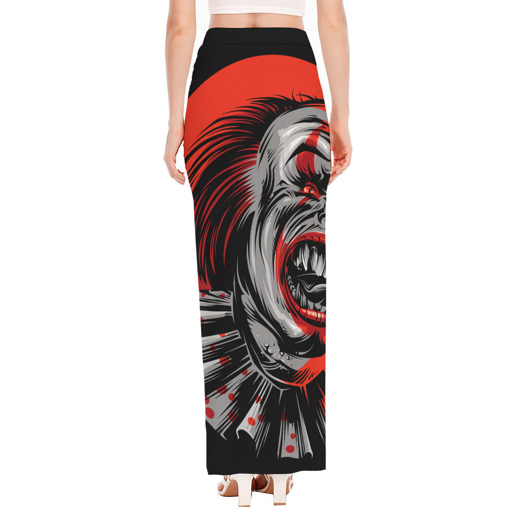 Evil Clown Print High Slit Maxi Skirt