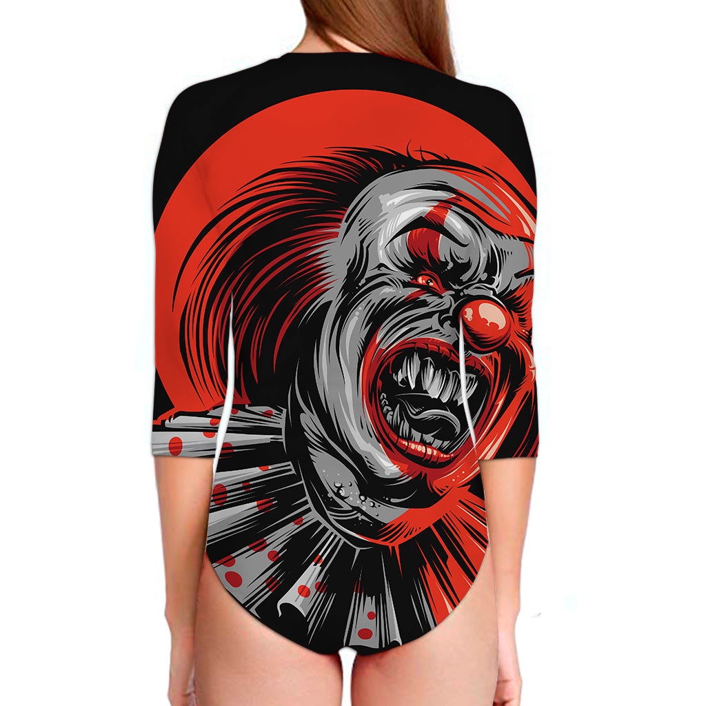 Evil Clown Print Long Sleeve Swimsuit