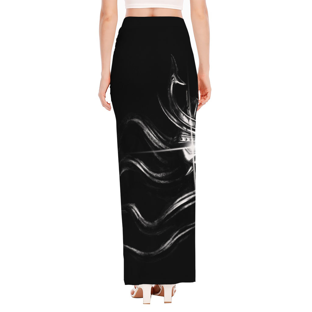 Evil Samurai Mask Print High Slit Maxi Skirt