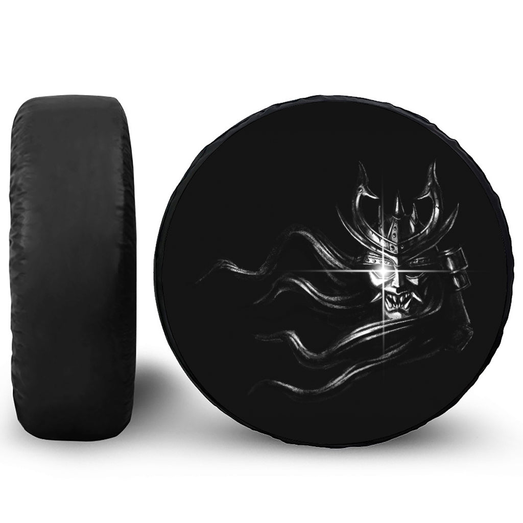 Evil Samurai Mask Print Leather Spare Tire Cover