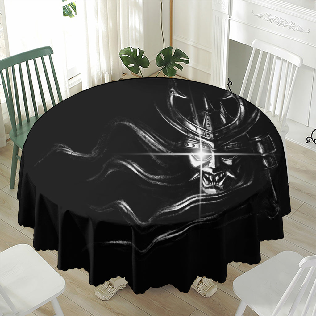 Evil Samurai Mask Print Waterproof Round Tablecloth