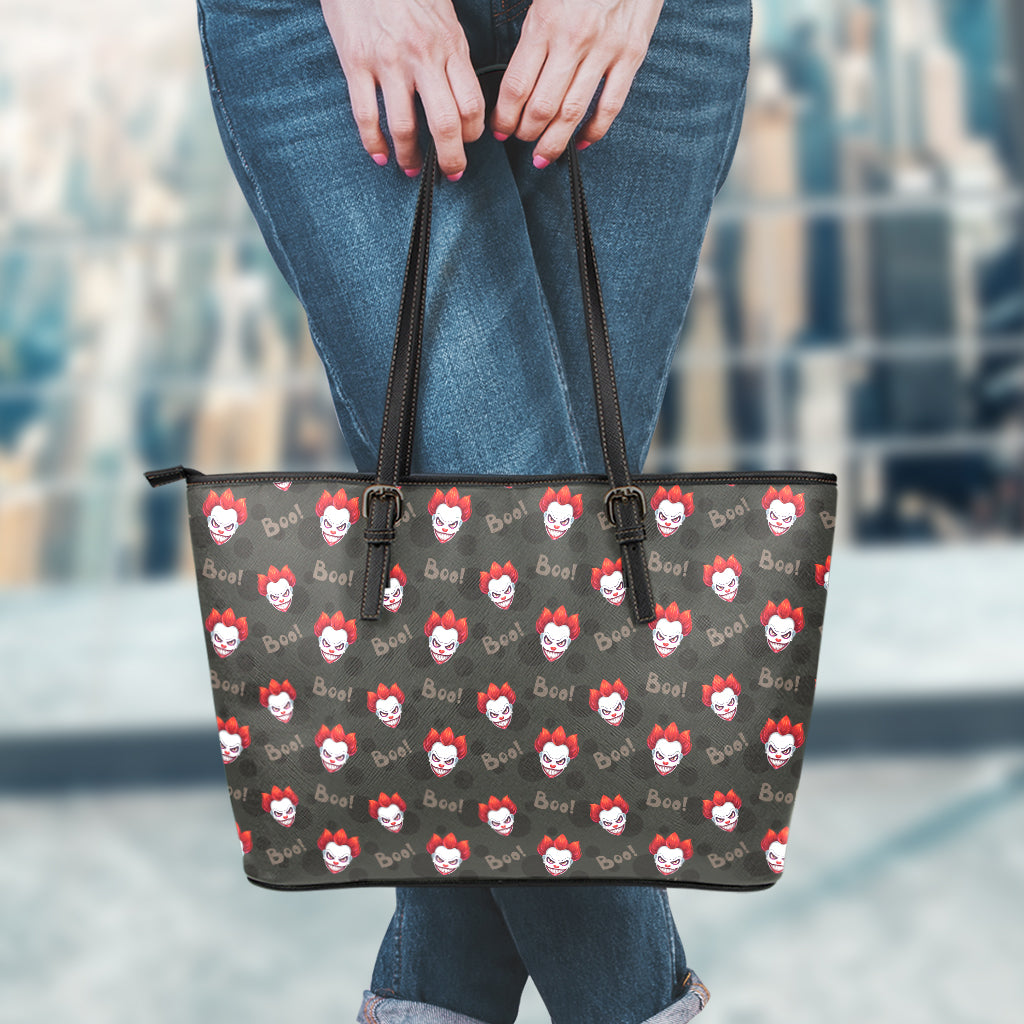 Evil Scary Clown Pattern Print Leather Tote Bag