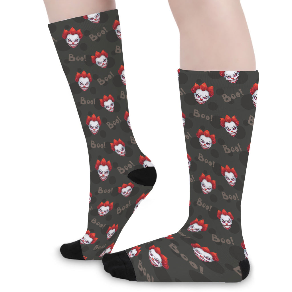 Evil Scary Clown Pattern Print Long Socks