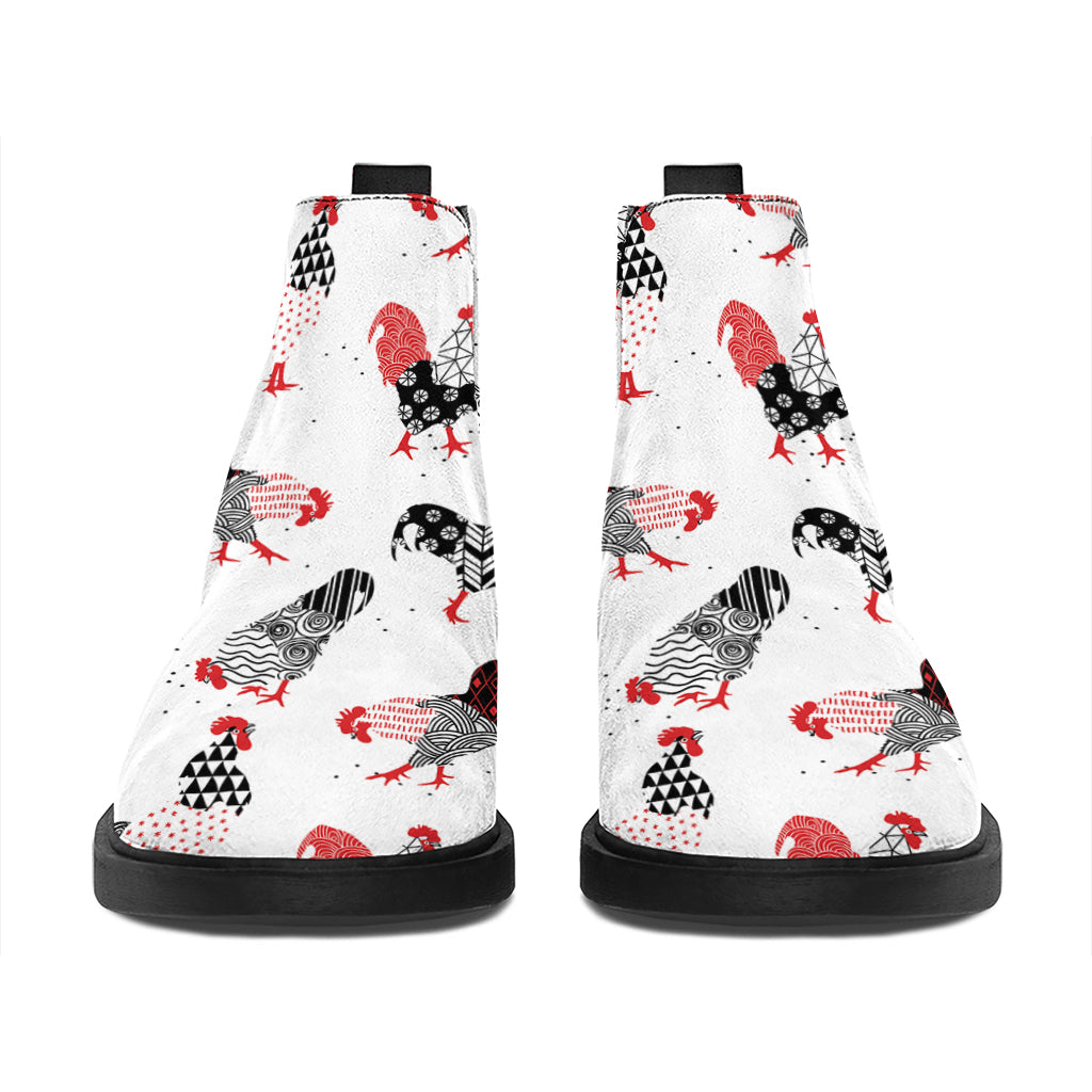 Exotic Chicken Pattern Print Flat Ankle Boots