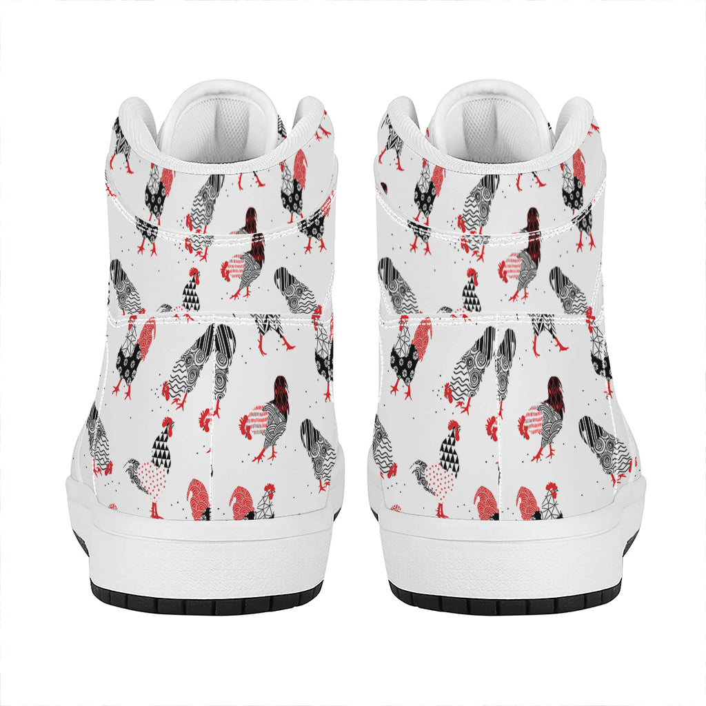 Exotic Chicken Pattern Print High Top Leather Sneakers