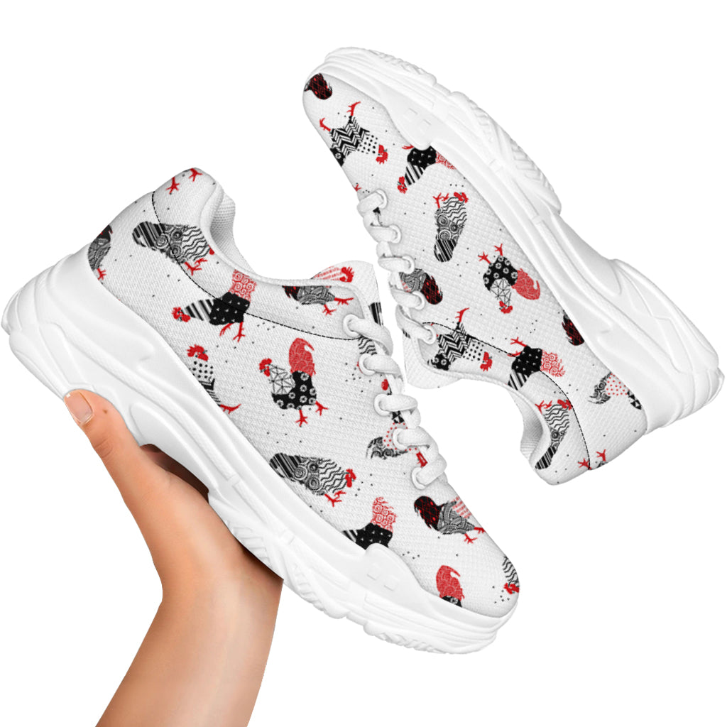 Exotic Chicken Pattern Print White Chunky Shoes