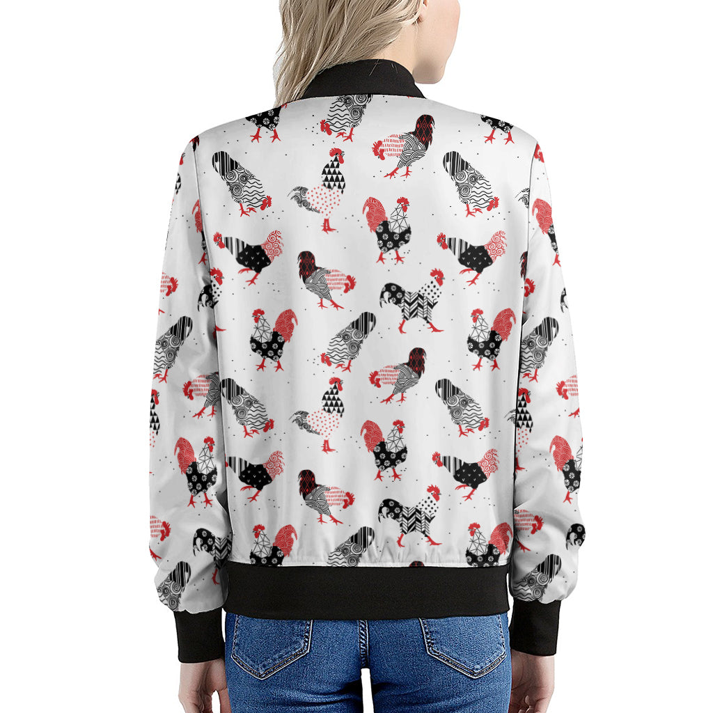 Exotic Chicken Pattern Print Women's Bomber Jacket