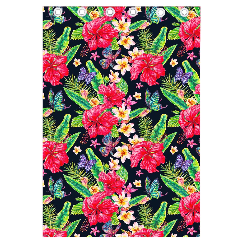 Exotic Hibiscus Flowers Pattern Print Curtain