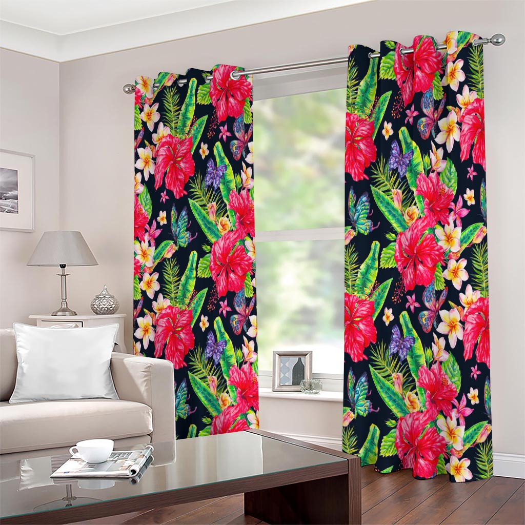 Exotic Hibiscus Flowers Pattern Print Extra Wide Grommet Curtains