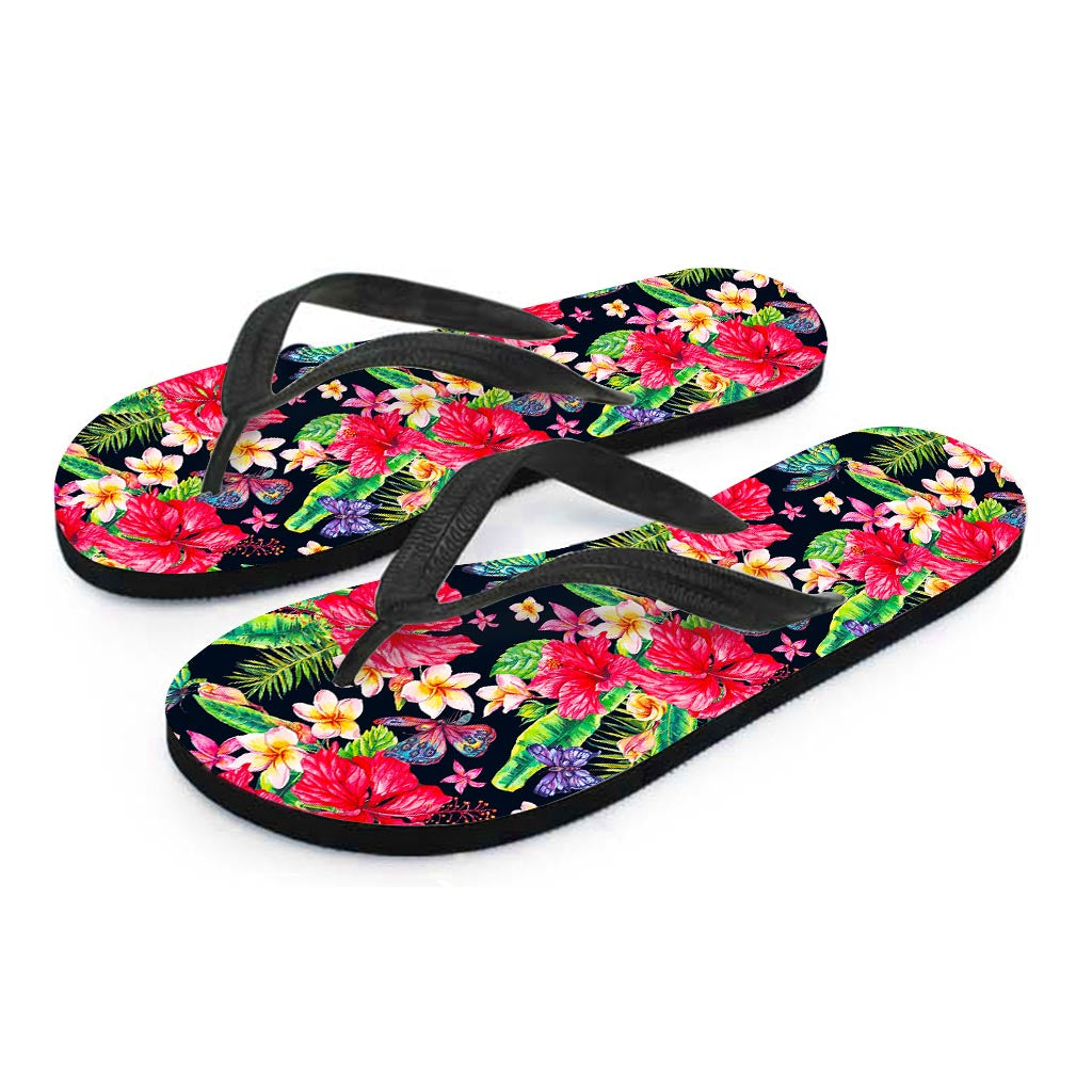 Exotic Hibiscus Flowers Pattern Print Flip Flops