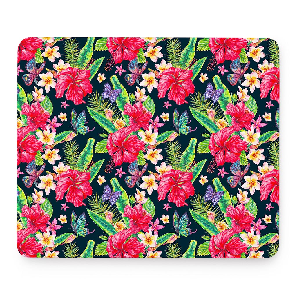 Exotic Hibiscus Flowers Pattern Print Mouse Pad