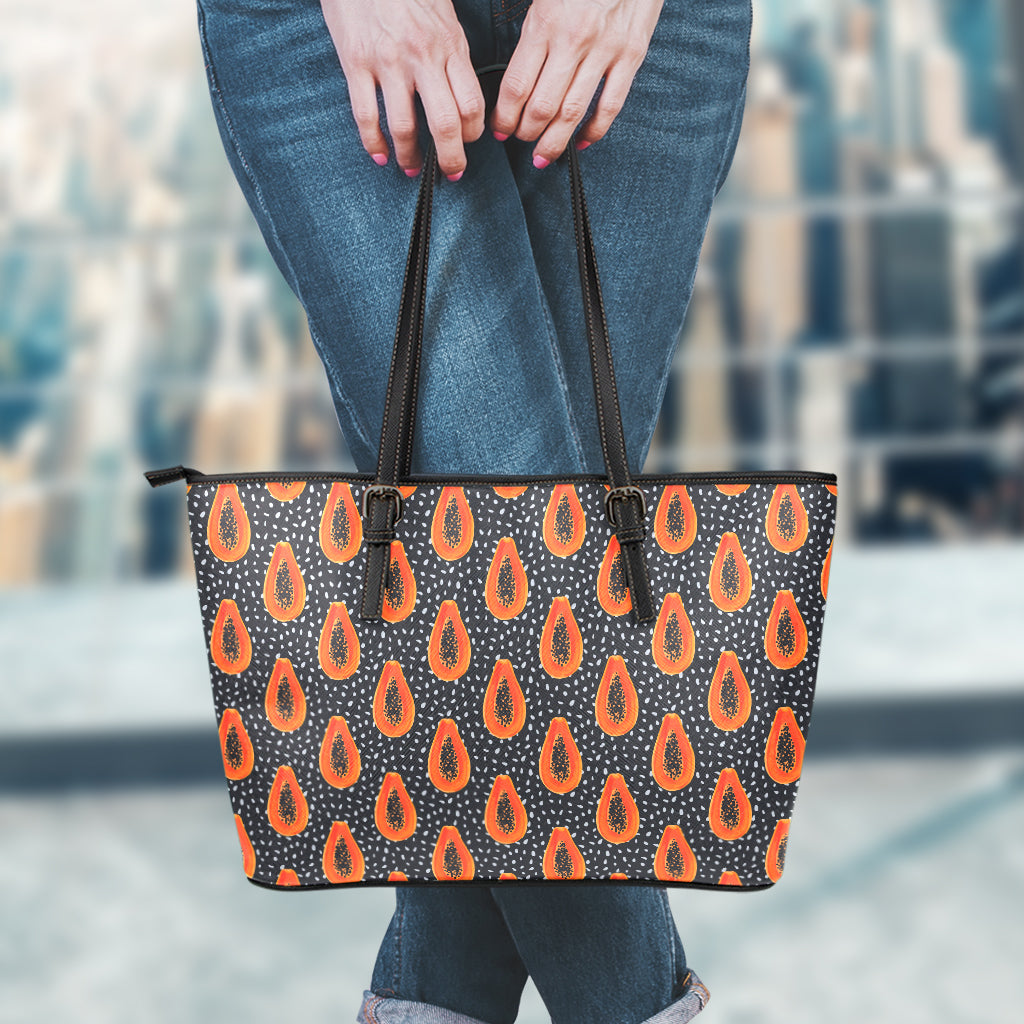 Exotic Papaya Pattern Print Leather Tote Bag
