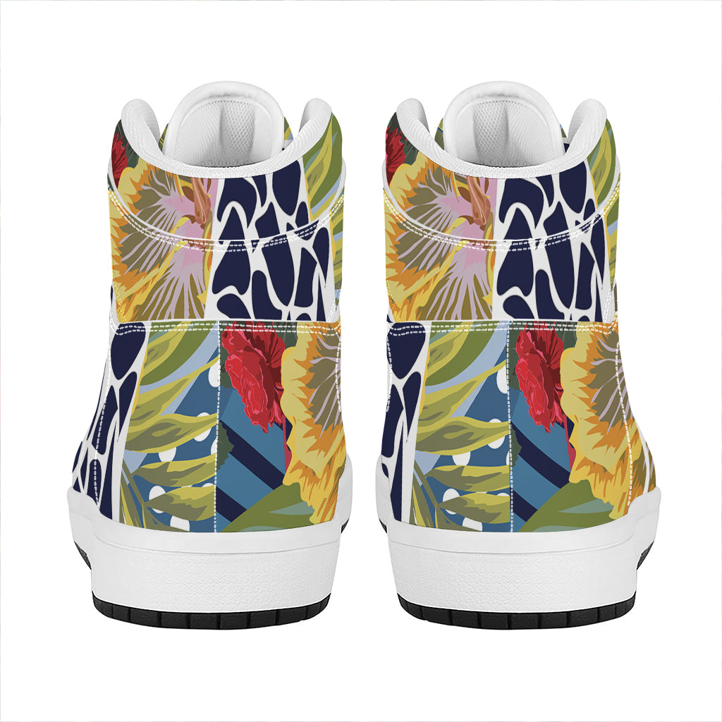 Exotic Patchwork Pattern Print High Top Leather Sneakers