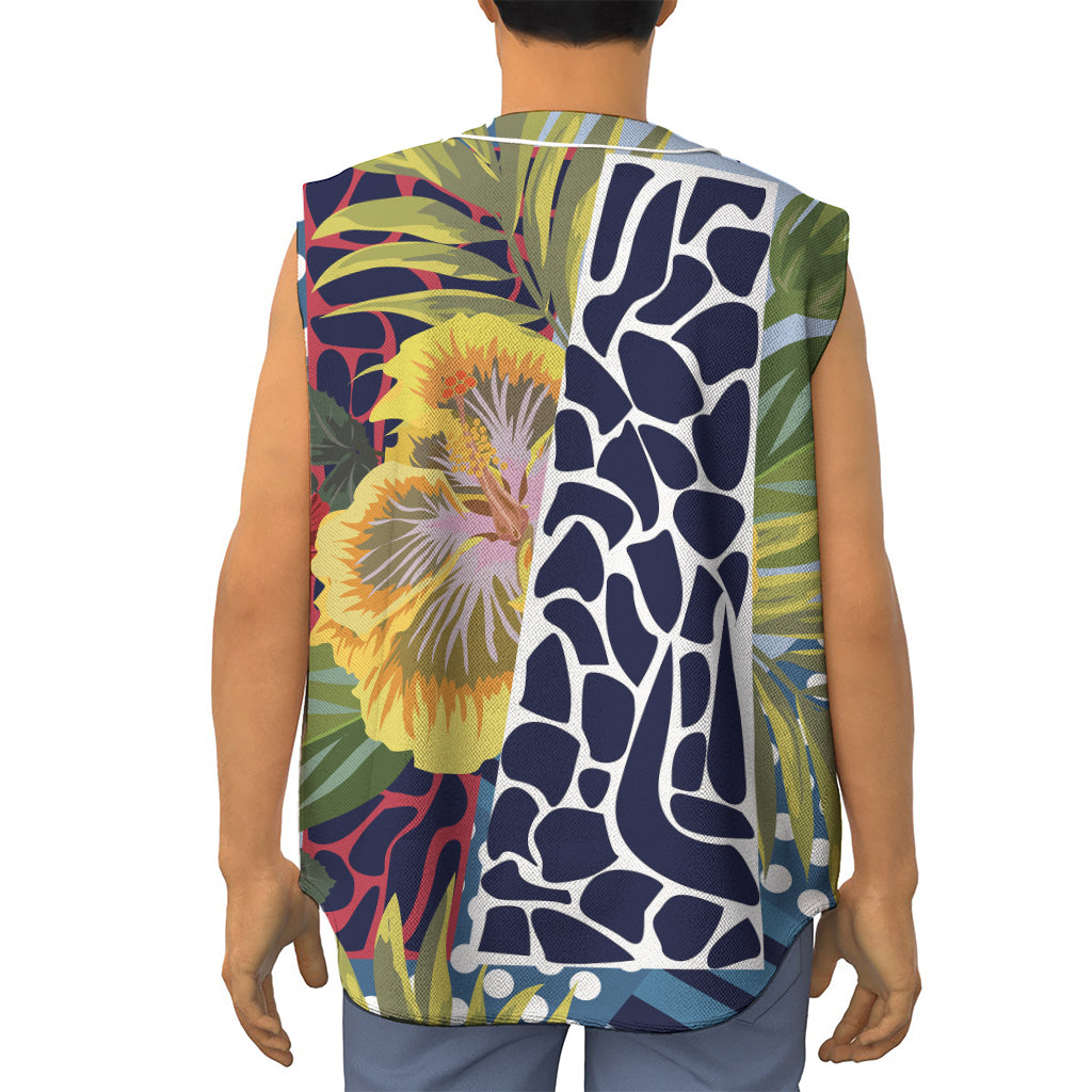 Exotic Patchwork Pattern Print Sleeveless Baseball Jersey