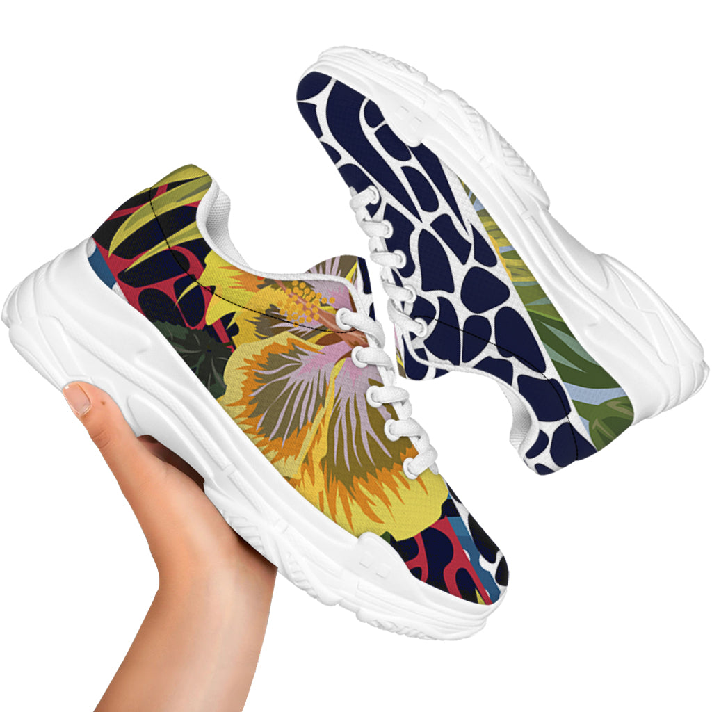 Exotic Patchwork Pattern Print White Chunky Shoes
