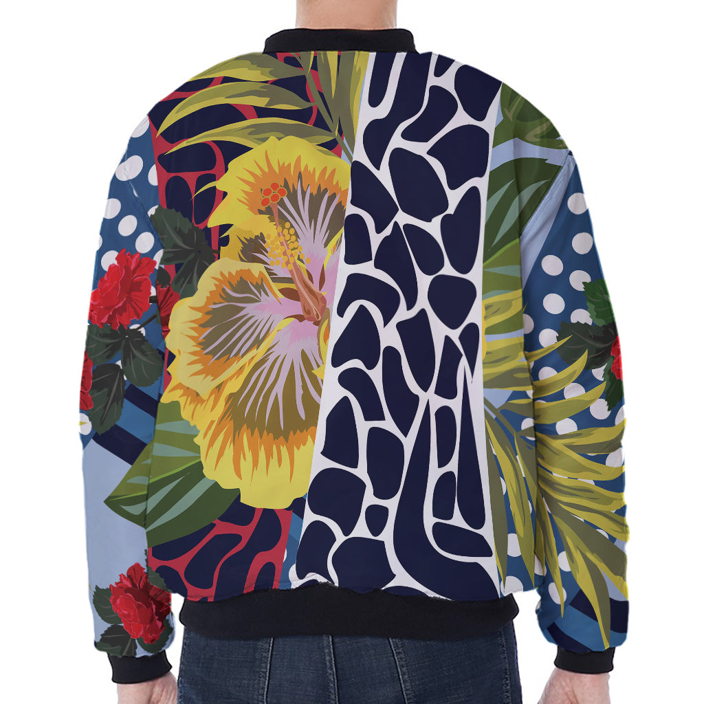 Exotic Patchwork Pattern Print Zip Sleeve Bomber Jacket