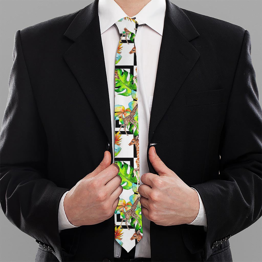Exotic Tropical Giraffe Pattern Print Necktie