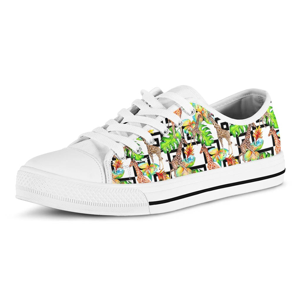 Exotic Tropical Giraffe Pattern Print White Low Top Sneakers