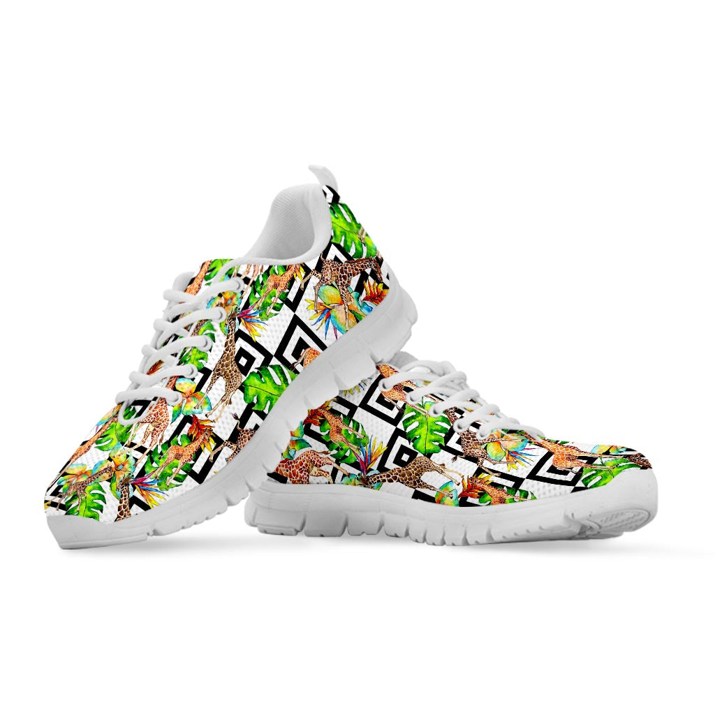 Exotic Tropical Giraffe Pattern Print White Running Shoes