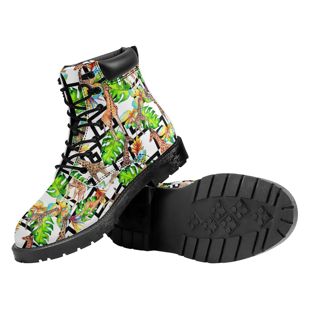 Exotic Tropical Giraffe Pattern Print Work Boots