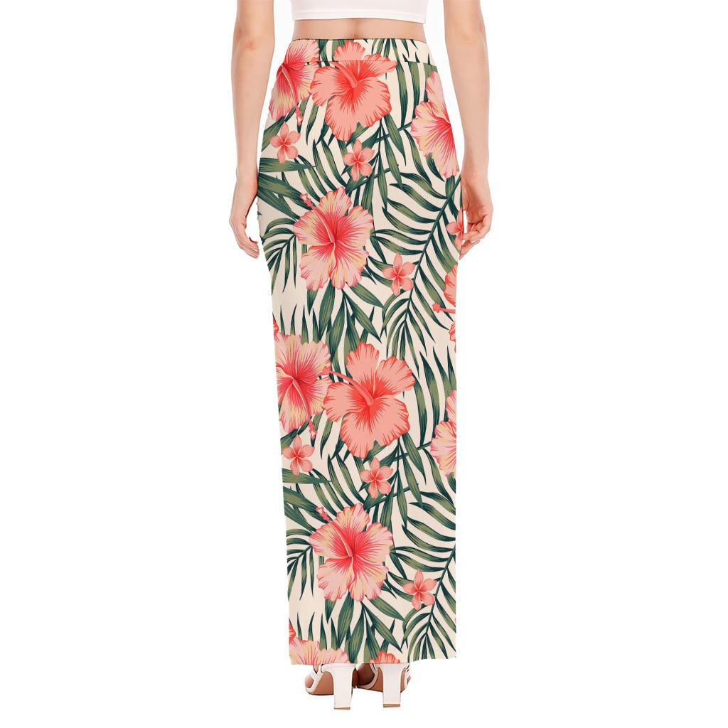 Exotic Tropical Hibiscus Pattern Print High Slit Maxi Skirt