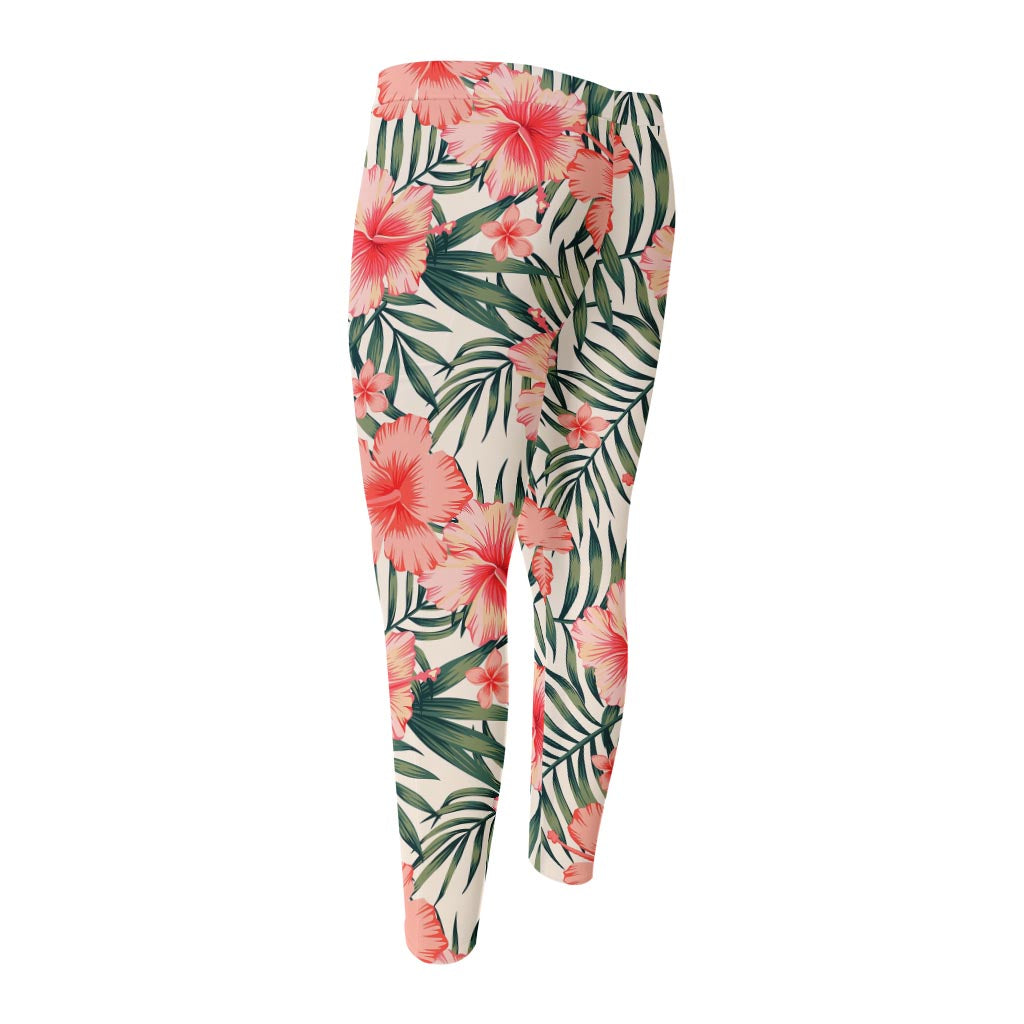 Exotic Tropical Hibiscus Pattern Print Men's Compression Pants