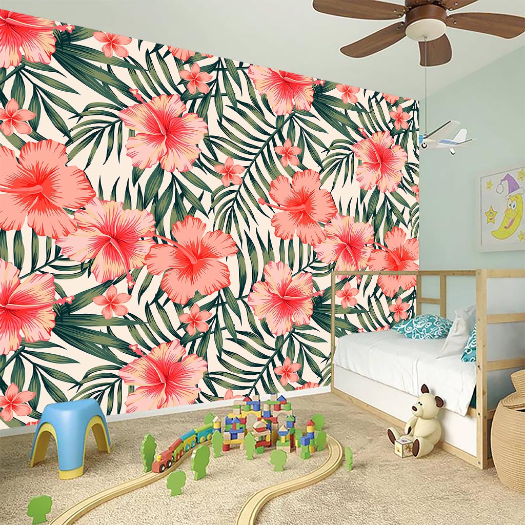 Exotic Tropical Hibiscus Pattern Print Wall Sticker