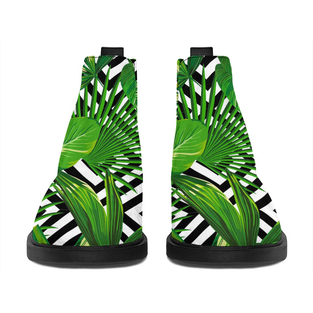 Exotic Tropical Leaves Pattern Print Flat Ankle Boots