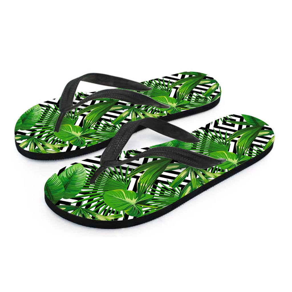 Exotic Tropical Leaves Pattern Print Flip Flops