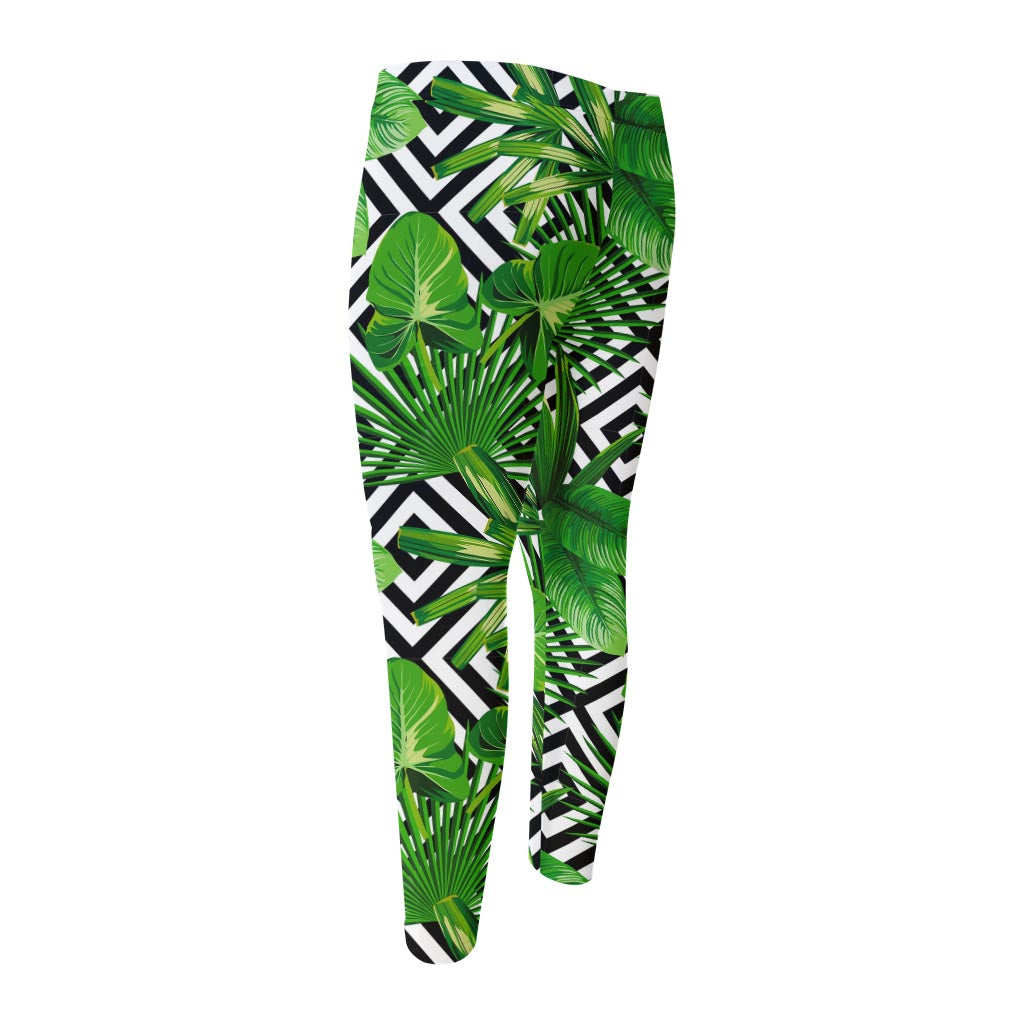 Exotic Tropical Leaves Pattern Print Men's Compression Pants
