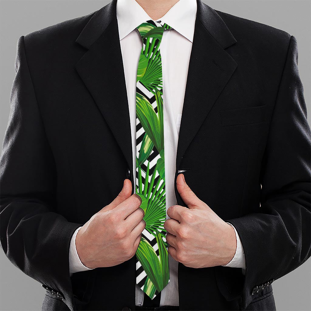 Exotic Tropical Leaves Pattern Print Necktie