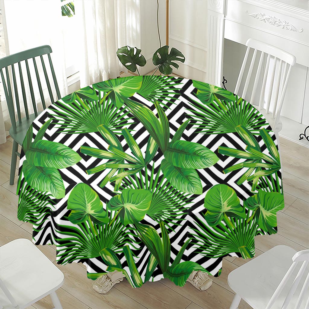Exotic Tropical Leaves Pattern Print Waterproof Round Tablecloth